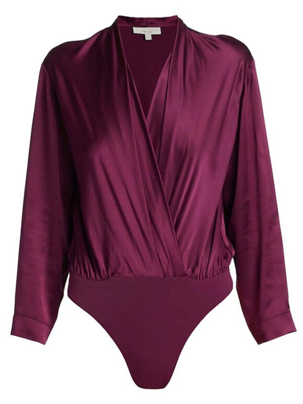 100% Silk The Sei Plum Long Sleeve Draped Bodysuit